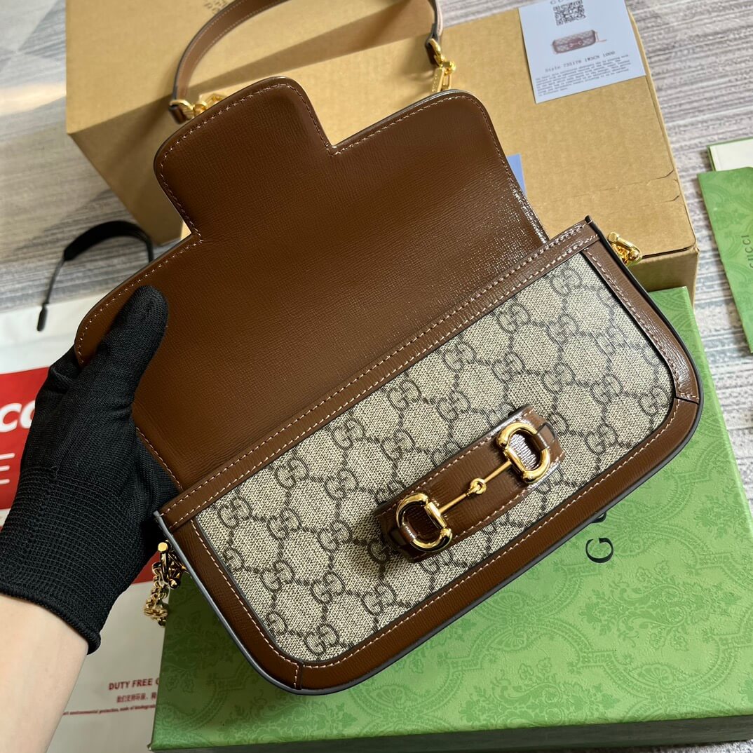 735178 horsebit 1955 shoulder bag 24cm brown pvc 1