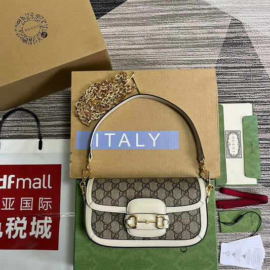 735178 horsebit 1955 shoulder bag 24cm white pvc