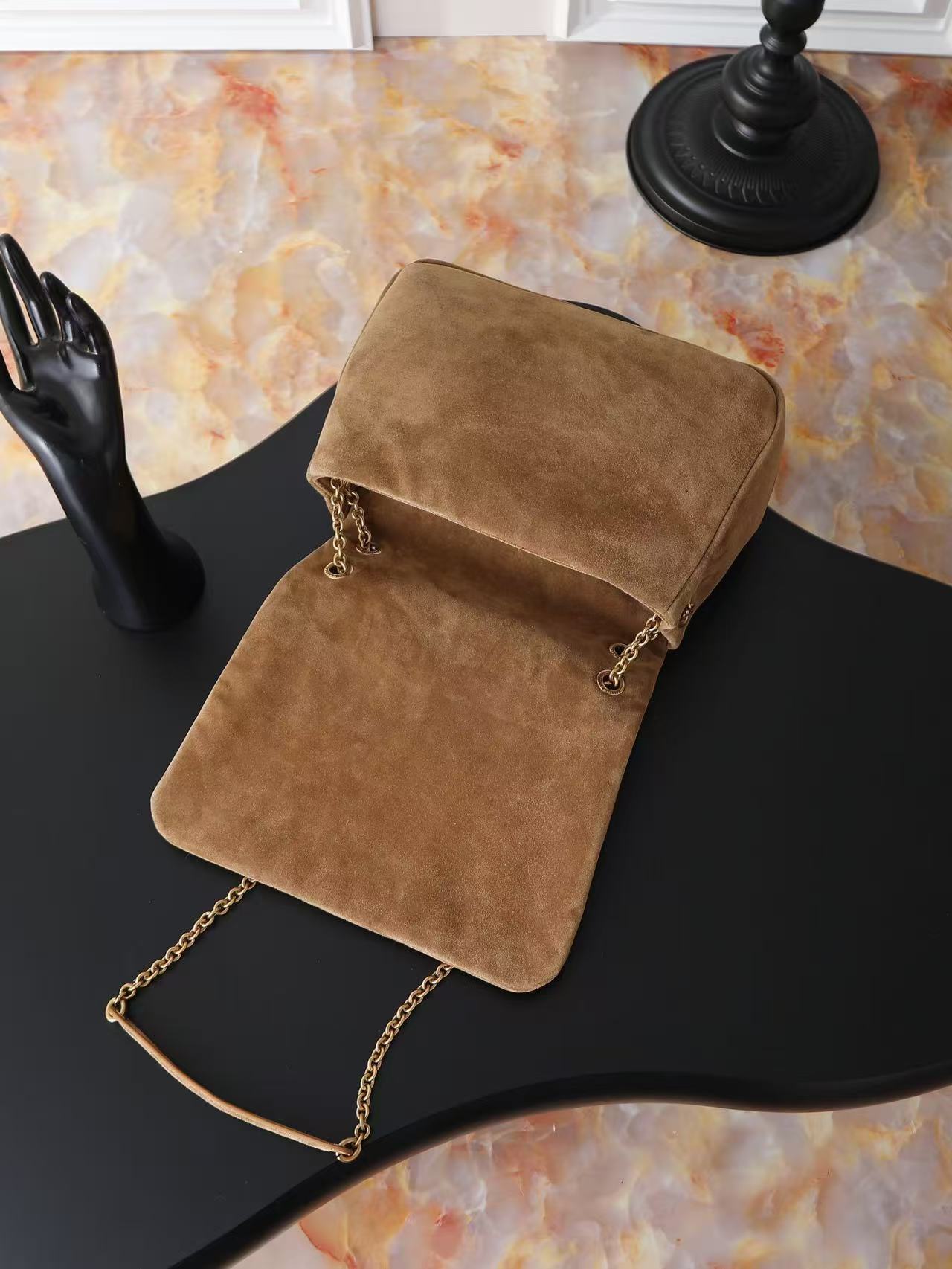 YSL Solferino suede underarm bag KT12193 Brown