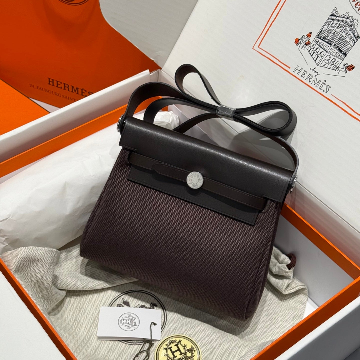 Hermes Mini Herbag Coffee Ebony Silver - View 1