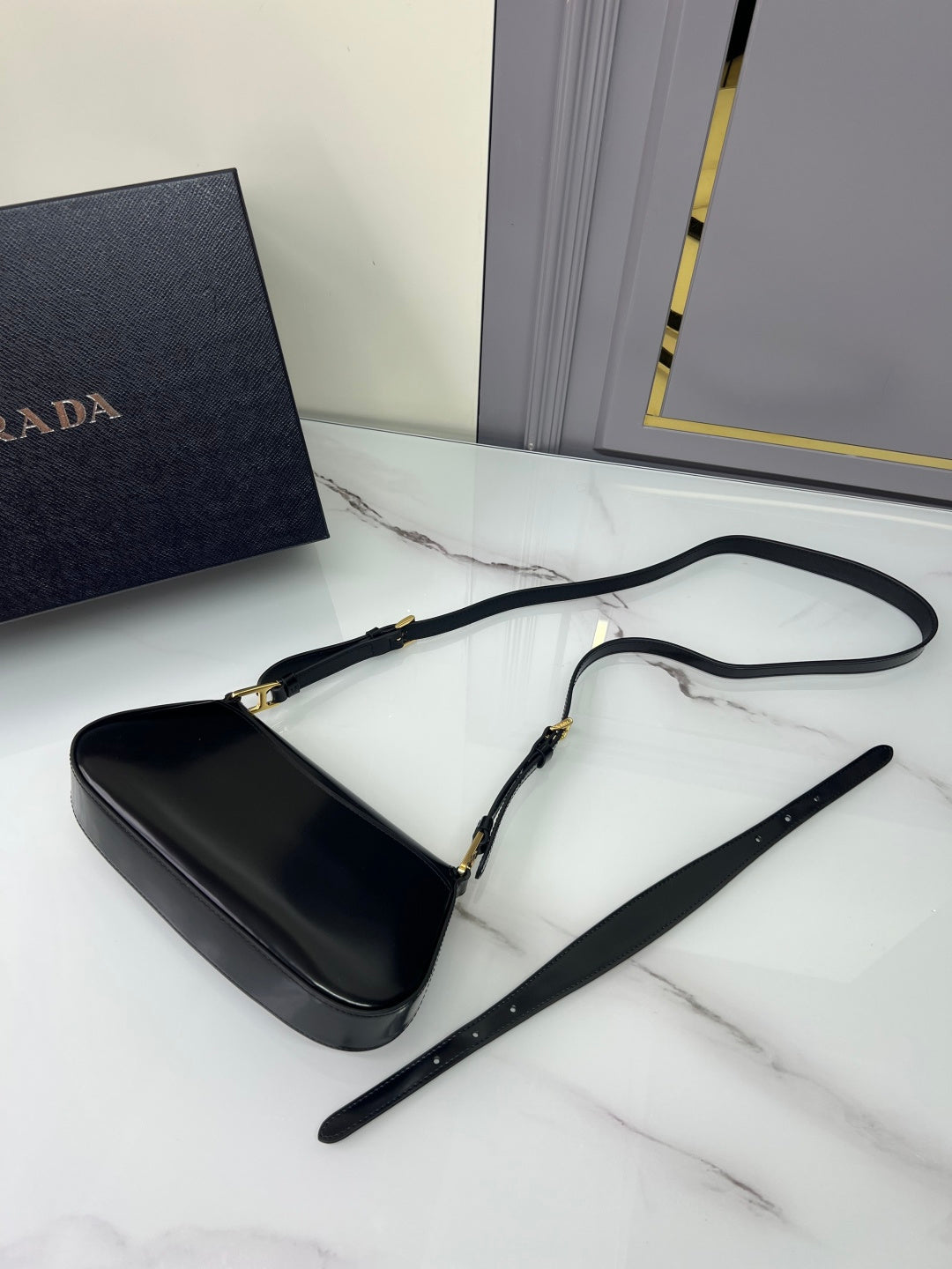 Prada 1BD345 Shoulder Bag Black Gold - View 14