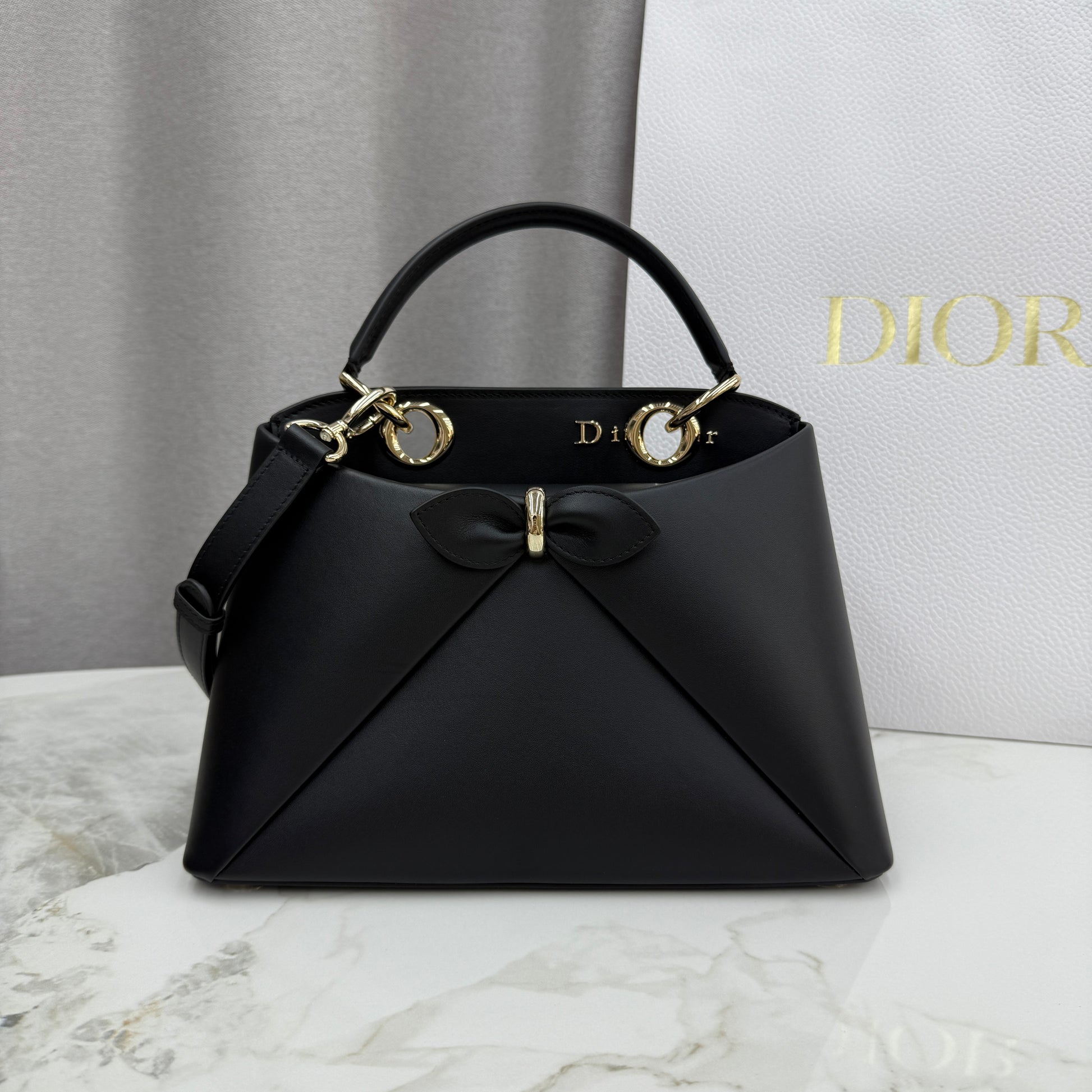 Dior Bow Tote Black Gold Hardware DO0737 - Image 1