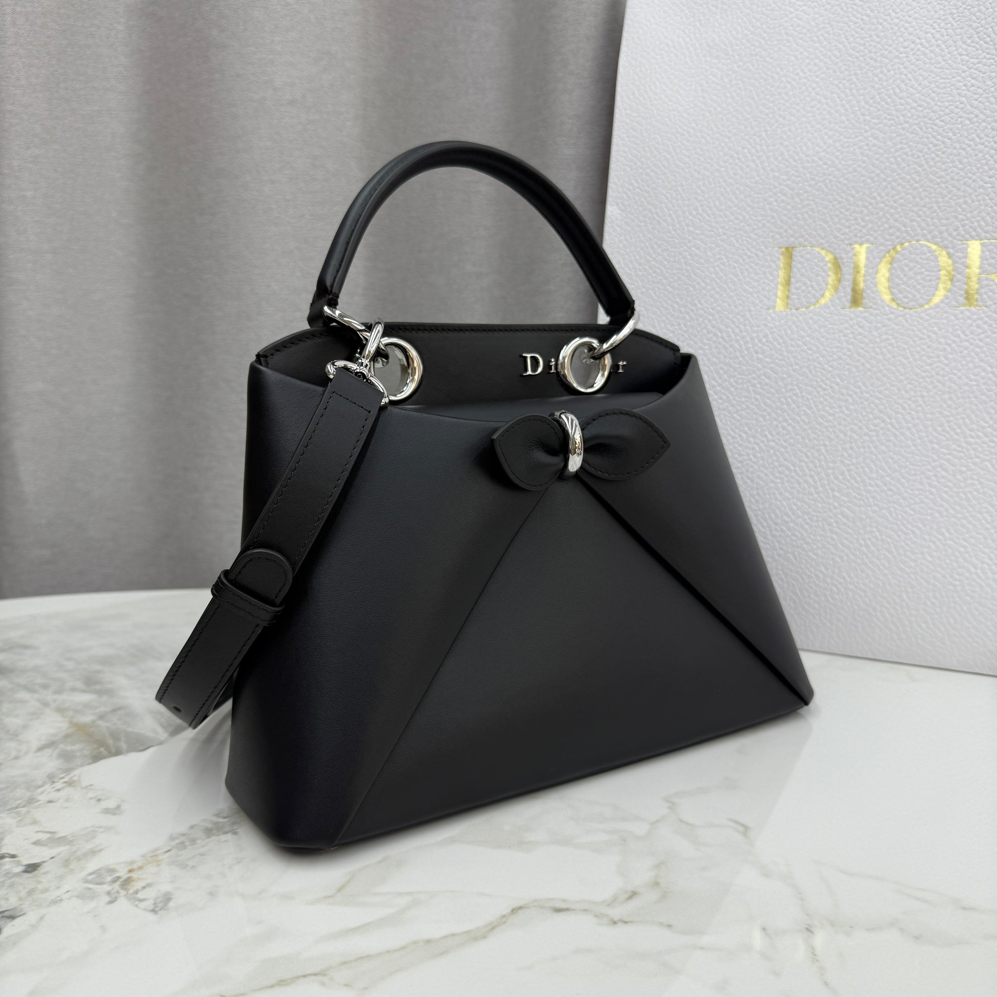 Dior Bow Tote Black Silver Hardware DO0737 - Image 2
