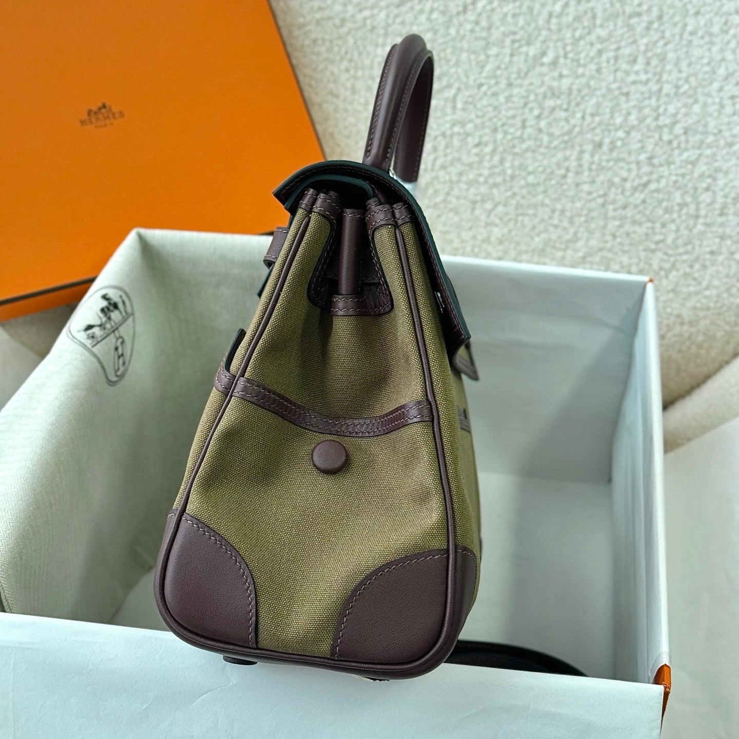 Hermes Kelly 28 Cargo Swift Olive Green Silver Hardware hm2607303