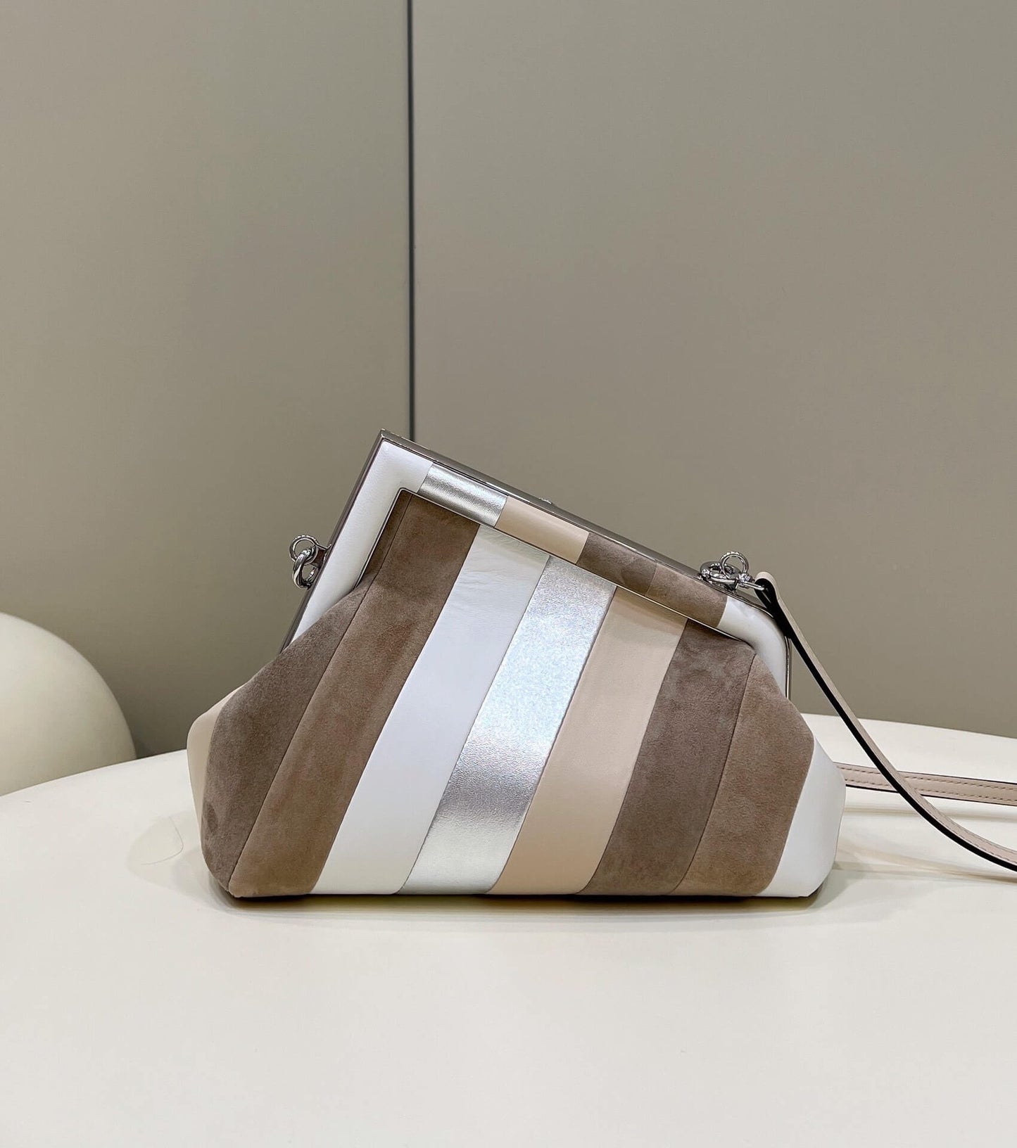 80035m ff first bag small leather bag with multicolor inlay grey white