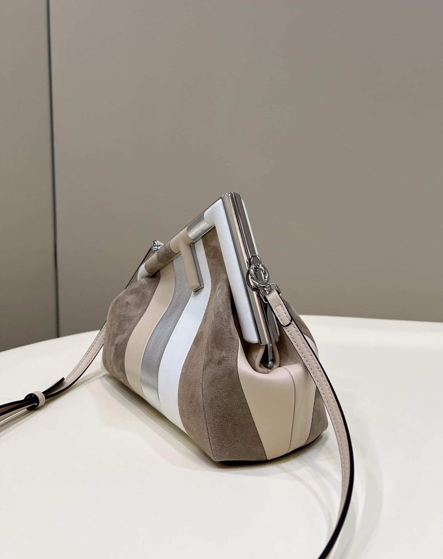 80035m ff first bag small leather bag with multicolor inlay grey white