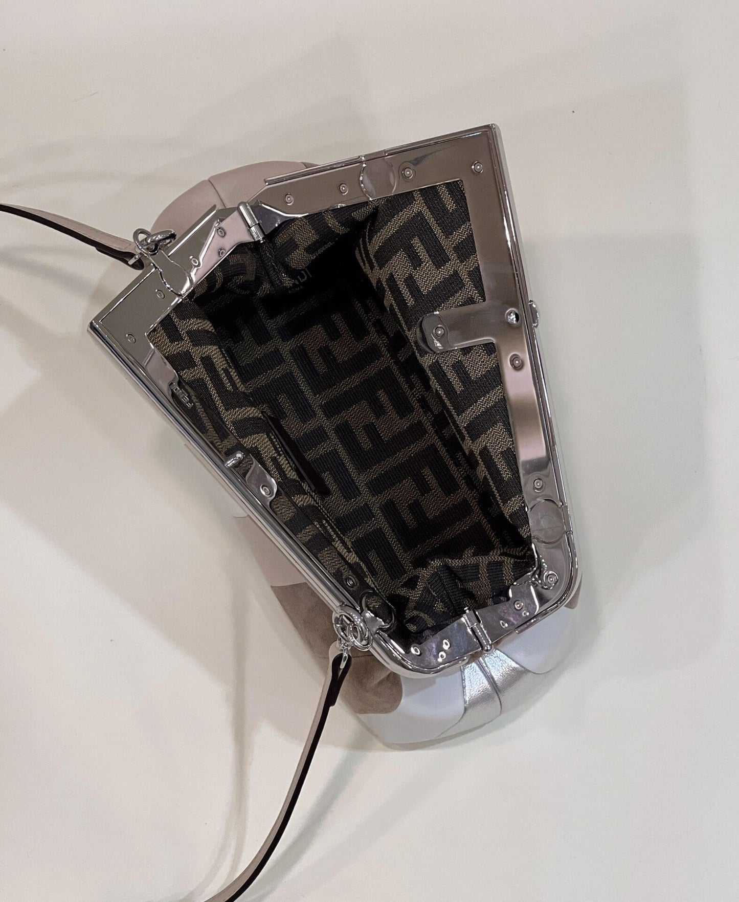 80035m ff first bag small leather bag with multicolor inlay grey white