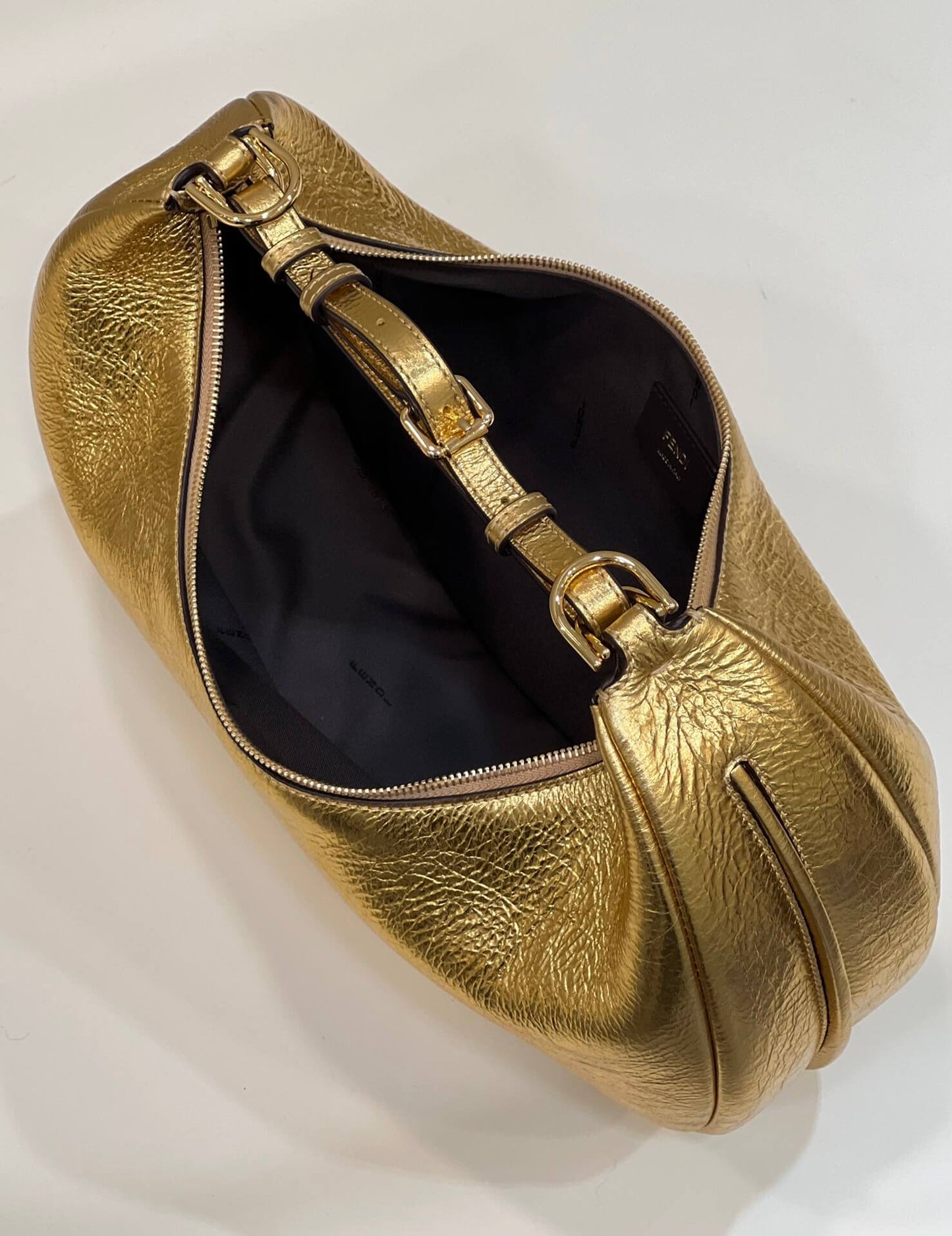 80056 fd fendigraphy small gold leather bag