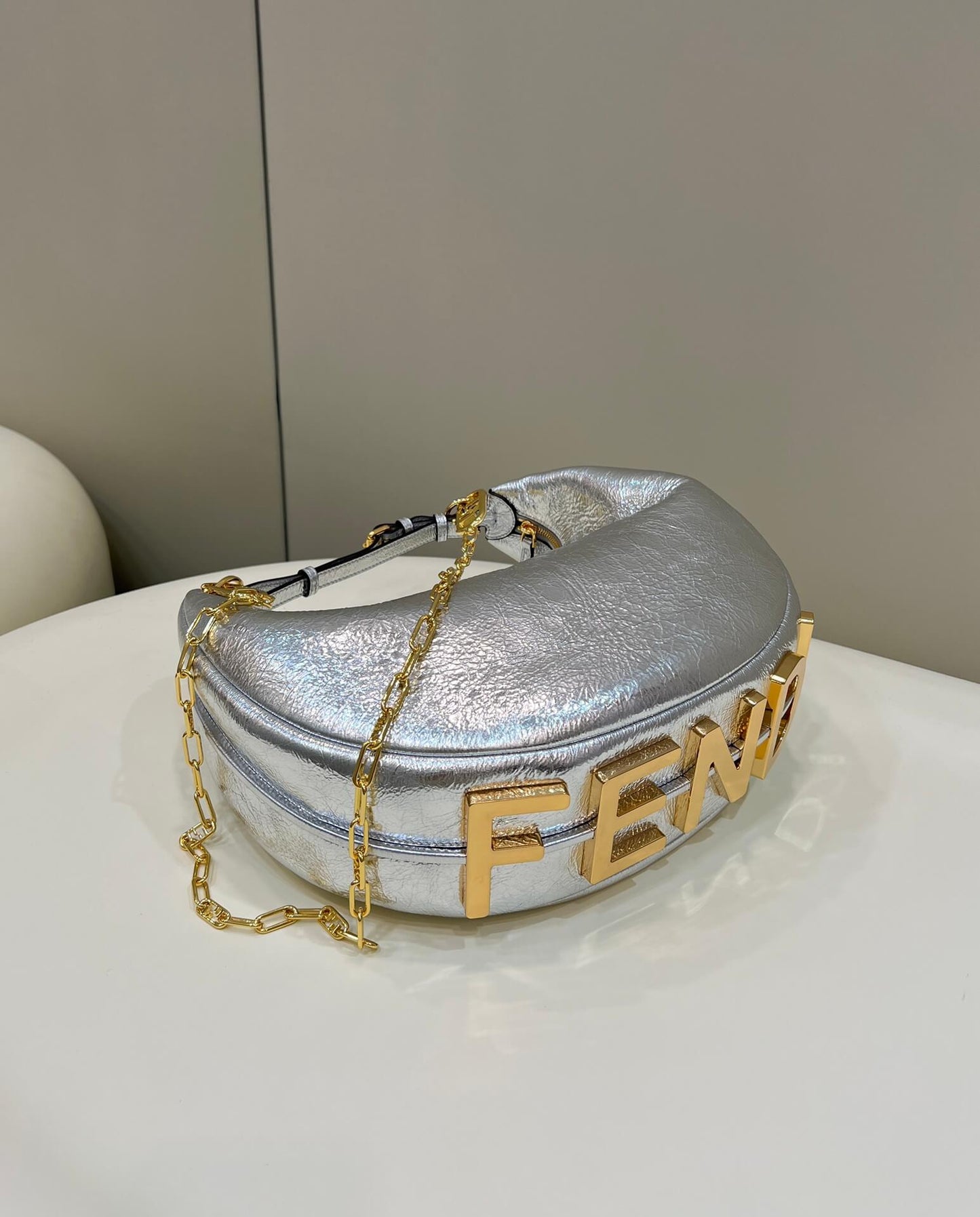 80056 fd fendigraphy small silver leather bag