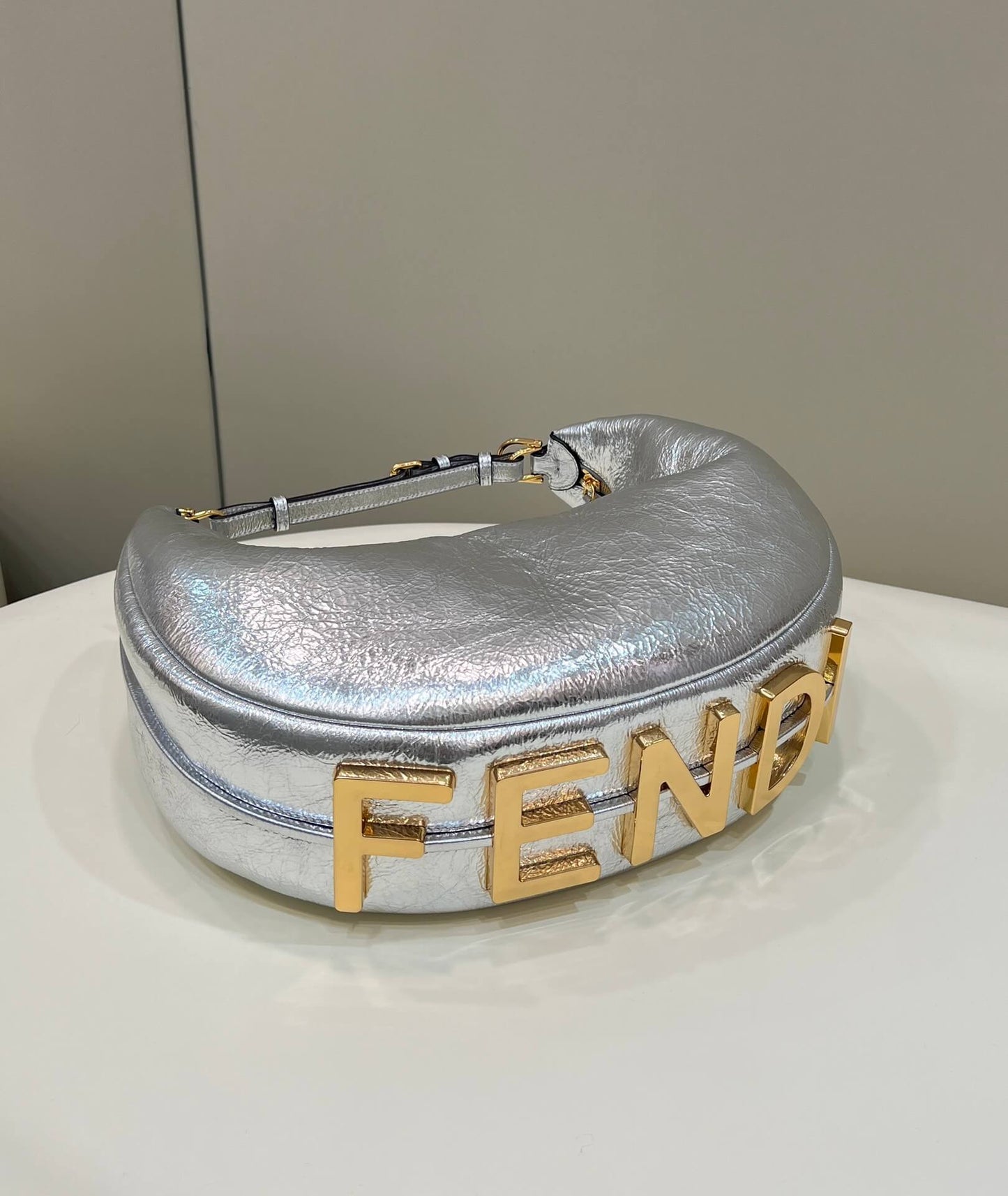 80056 fd fendigraphy small silver leather bag