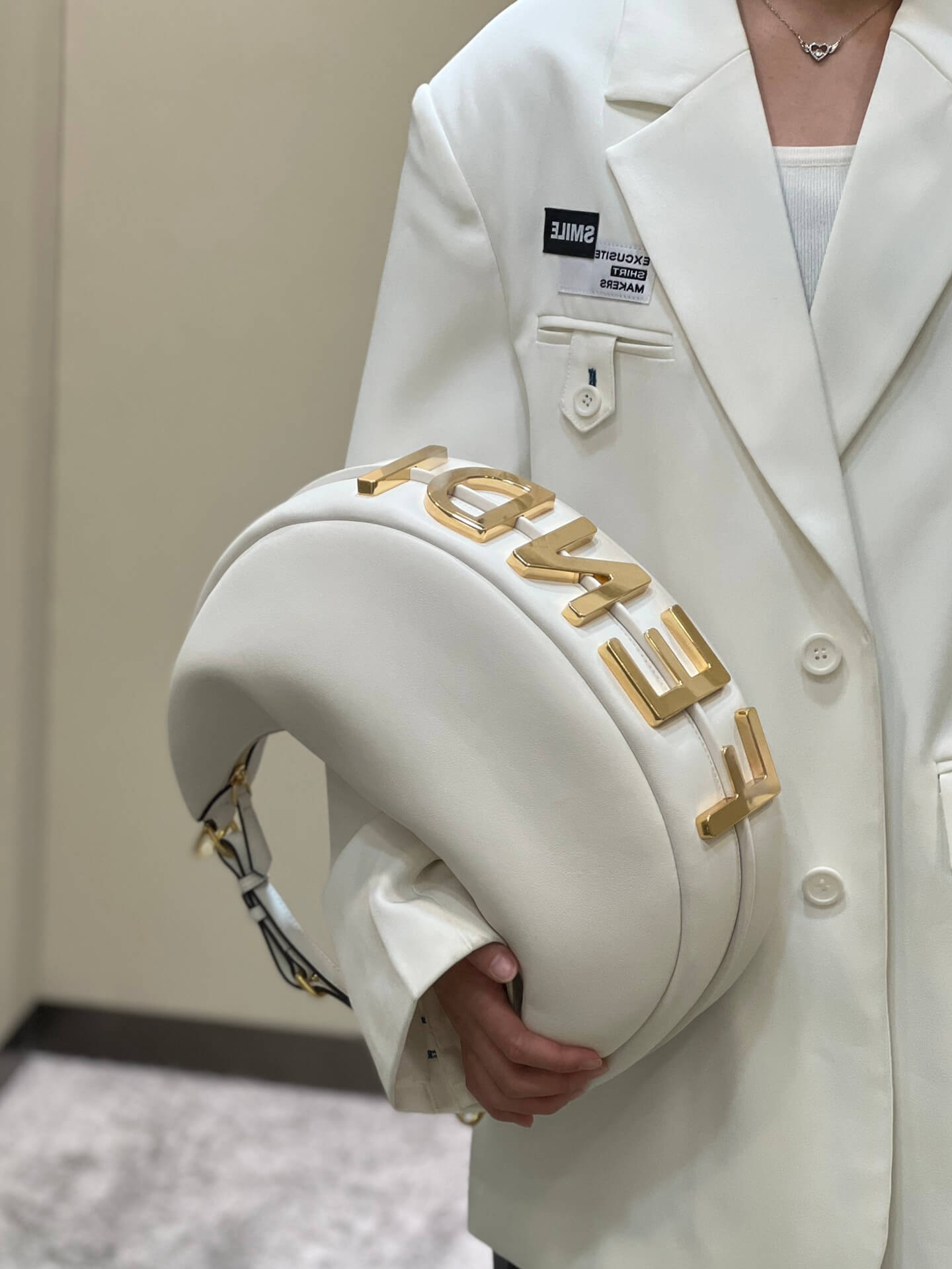 80056 fd fendigraphy small pale white leather bag
