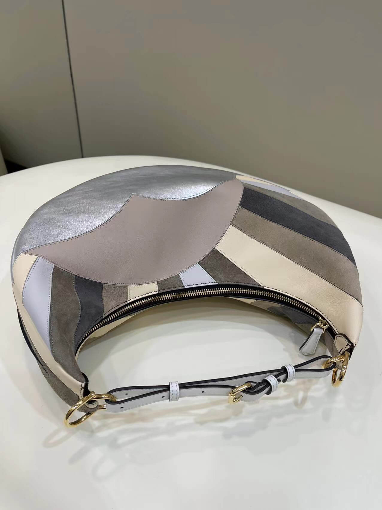 80056 fd fendigraphy small purple silver leather bag