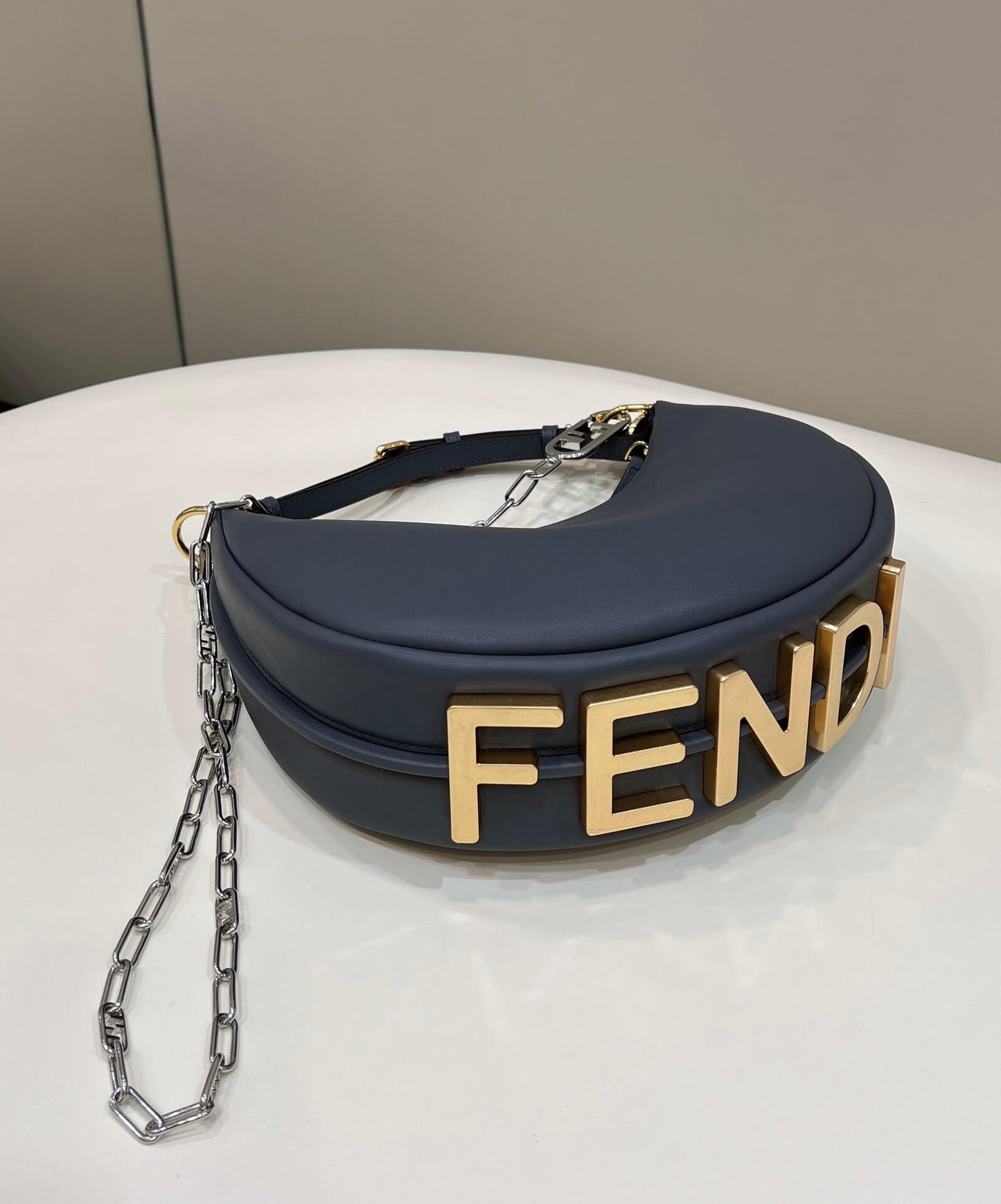 80056 fd fendigraphy small tinware grey leather bag