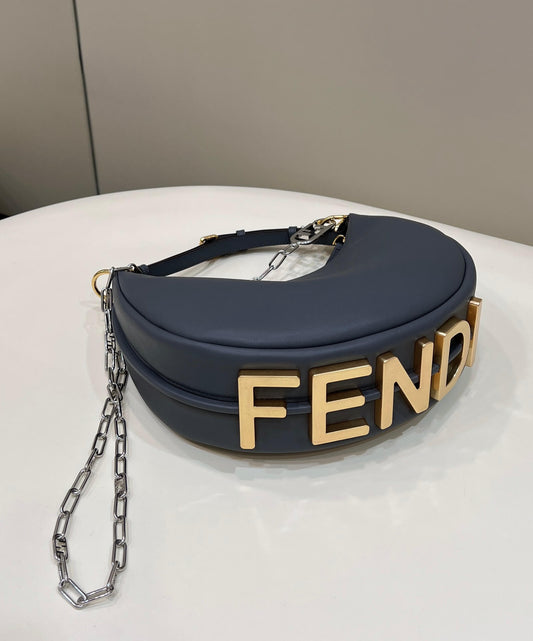 80056 fd fendigraphy small tinware grey leather bag