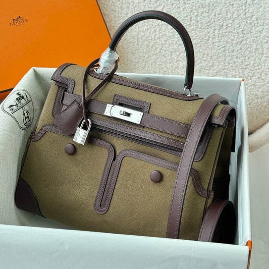 Hermes Kelly 28 Cargo Swift Olive Green Silver Hardware hm2607303