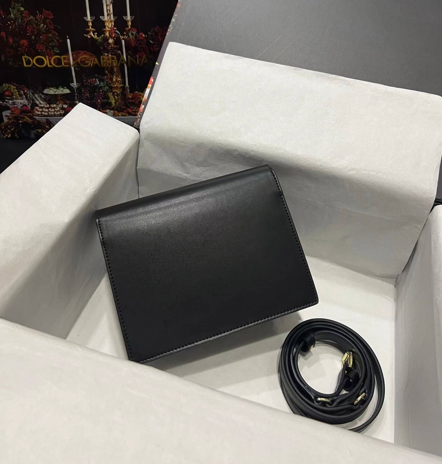 1b017 230226 dg black cowhide leather shoulder bag sling cross body bag