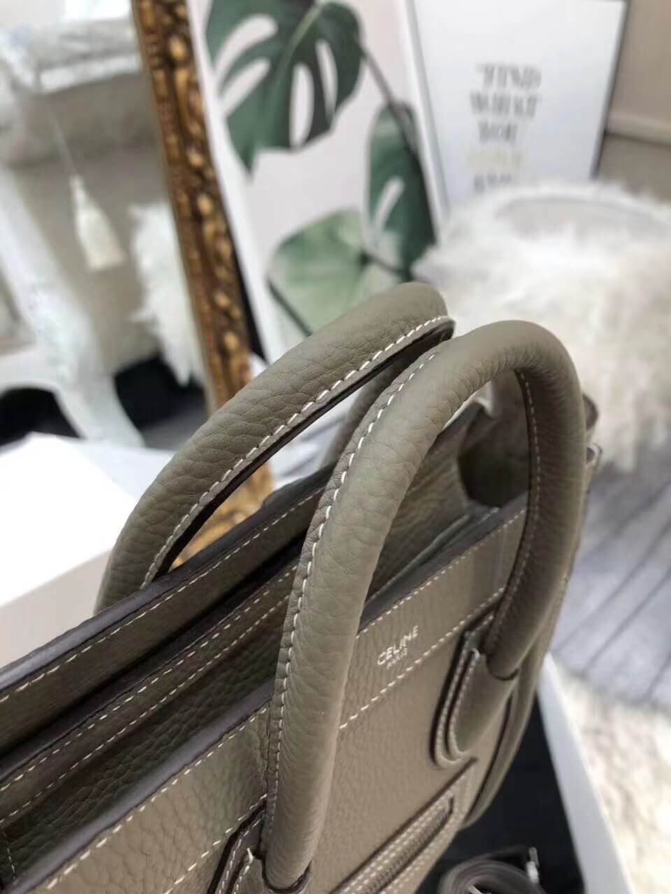 nano luggage bag in drummed calfskin shoulder bag handbag grey 070301