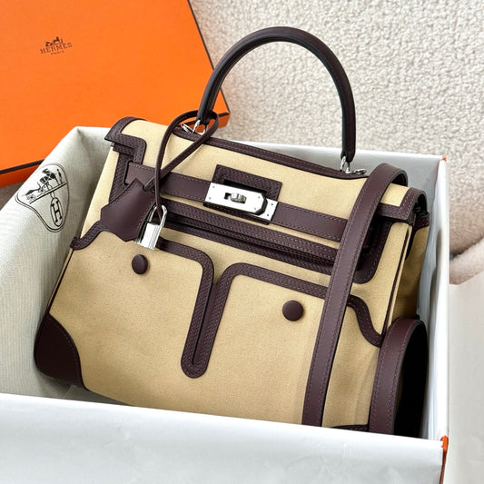 Hermes Kelly 28 Cargo Swift Trench Beige Silver Hardware hm2607303-2