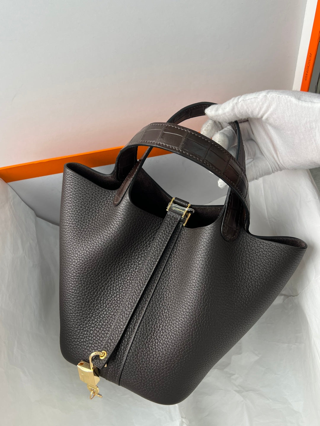 Hermes Picotin 18 Touch Crocodile Ebony Gold Hardware HM18T22