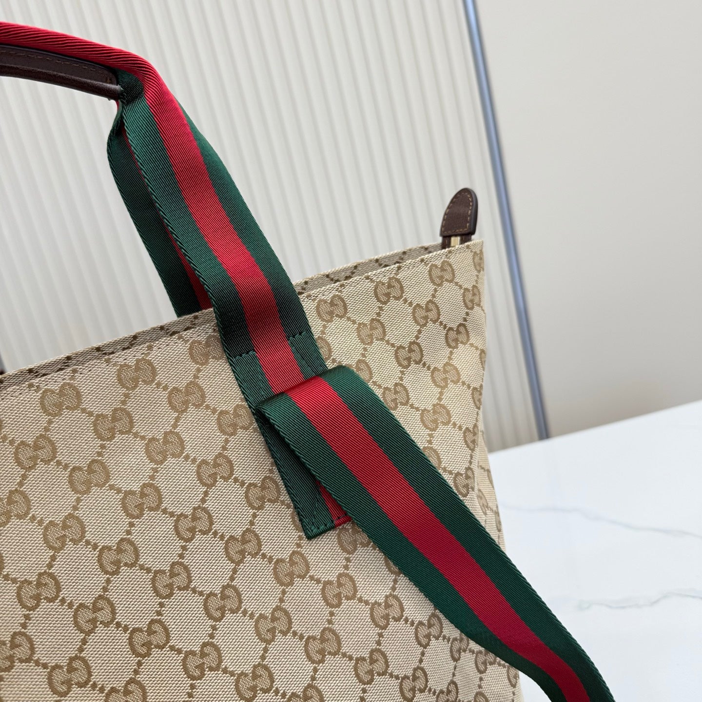 Gucci Generation GG Canvas Tote Apricot Red-Green Web 875941