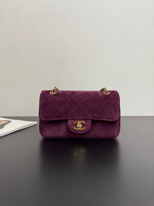 Chanel Maxi Mini Flap Bag Wine Red Gold Hardware AS6626