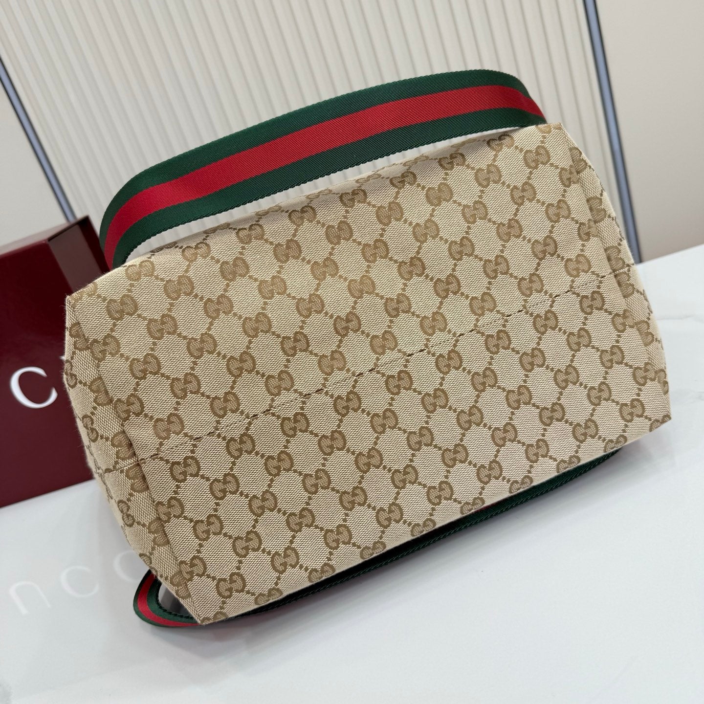 Gucci Generation GG Canvas Tote Apricot Red-Green Web 875941