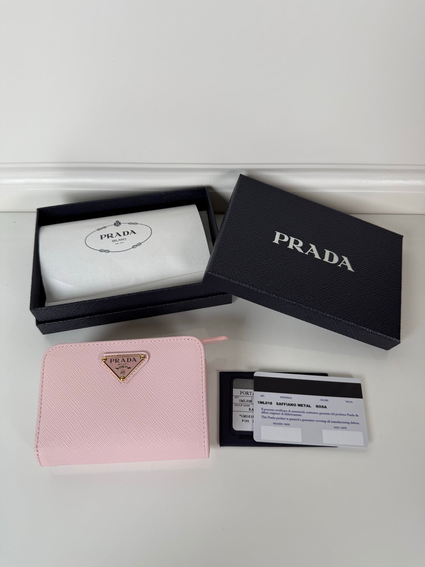 Prada Saffiano Leather Short Wallet Pink 1ML018 - View 8
