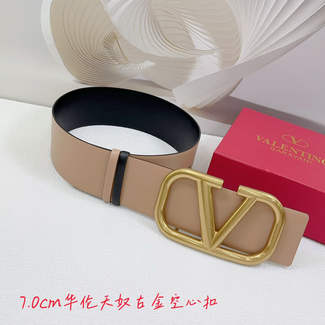 Valentino Garavani VLOGO Buckle Reversible Leather Belt Brown