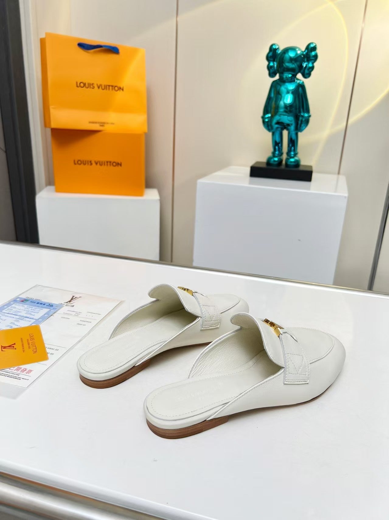 LV Mare Open Back Loafer shoes white Sandal 1ACXQQ