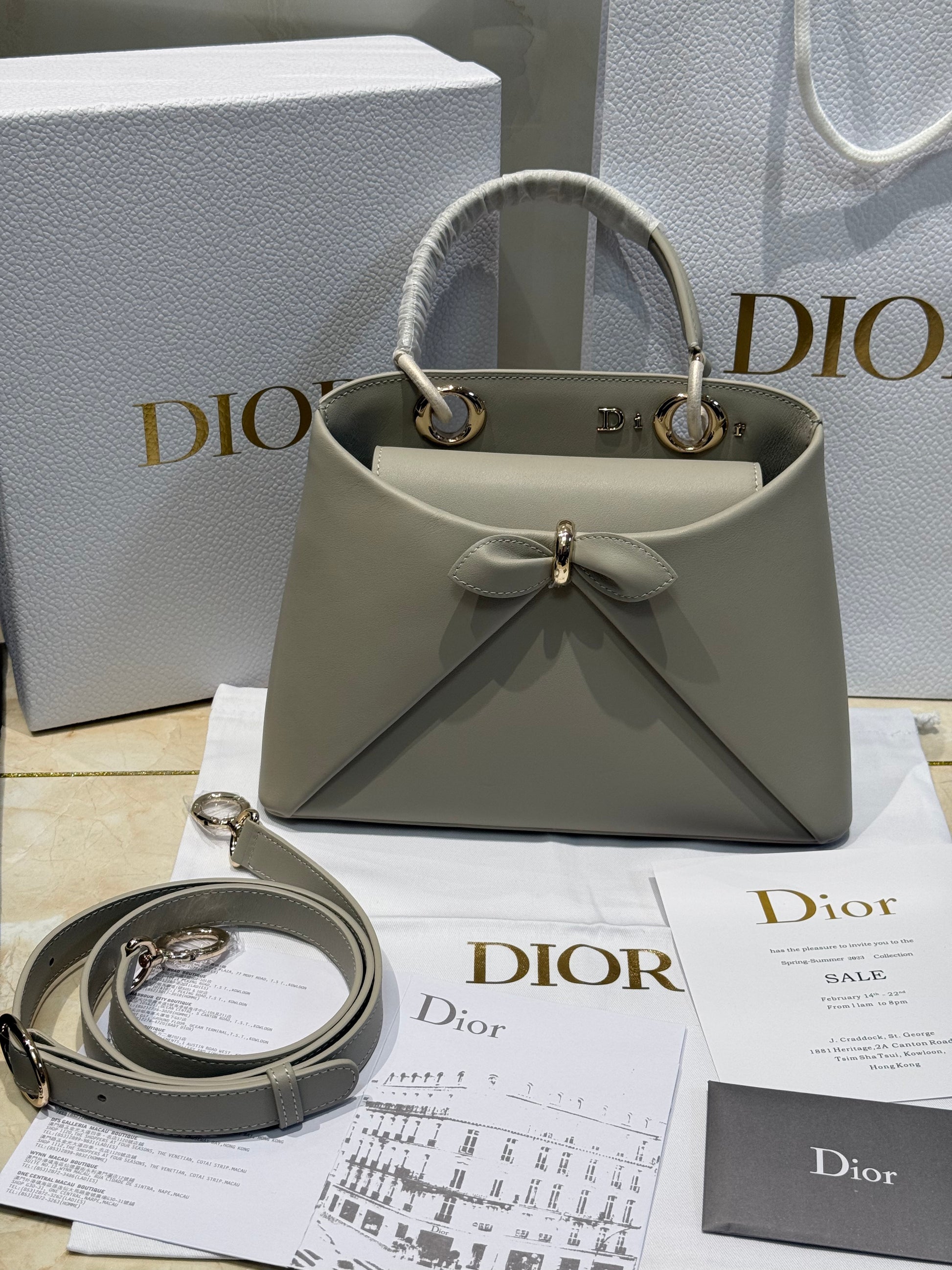 Dior Bow Tote Grey Gold Hardware DO0737 - Image 1