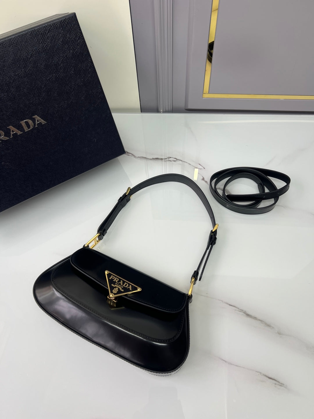 Prada 1BD345 Shoulder Bag Black Gold - View 11