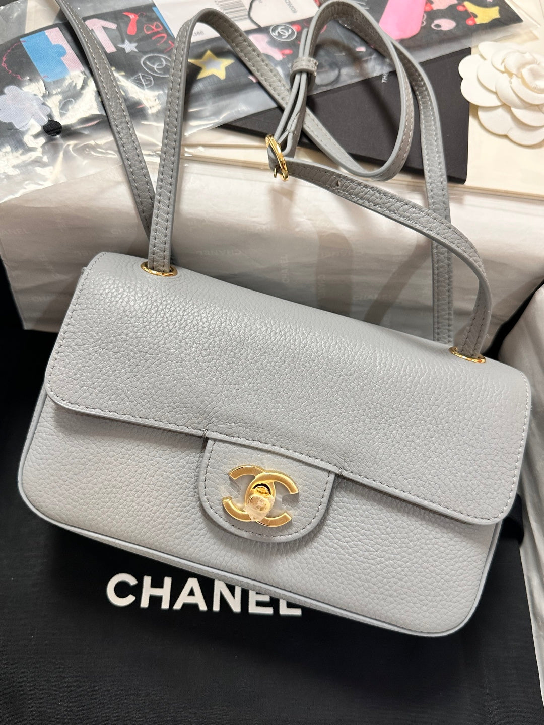 Chanel Maxi Flap Bag Grey Gold Hardware AS6573
