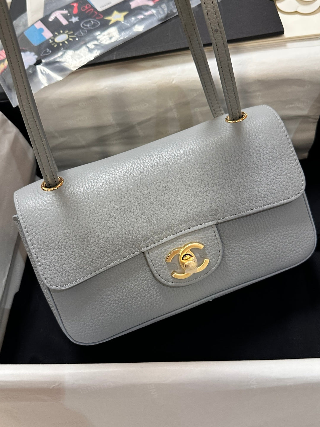 Chanel Maxi Flap Bag Grey Gold Hardware AS6573