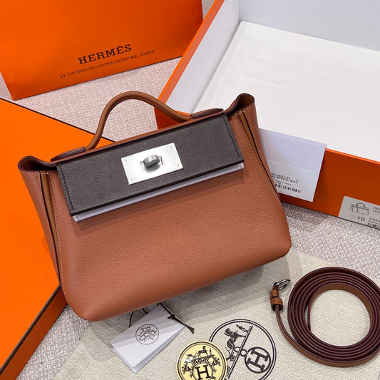 Hermes Germany Leather 2424 Bag Brown Si - View 1