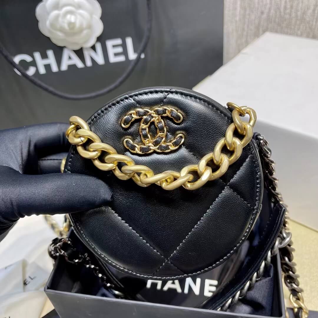 ap0945 chanel 19 round clutch black chain crossbody bag