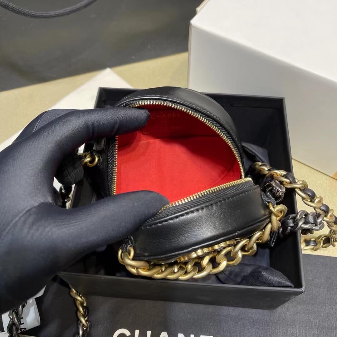 ap0945 chanel 19 round clutch black chain crossbody bag