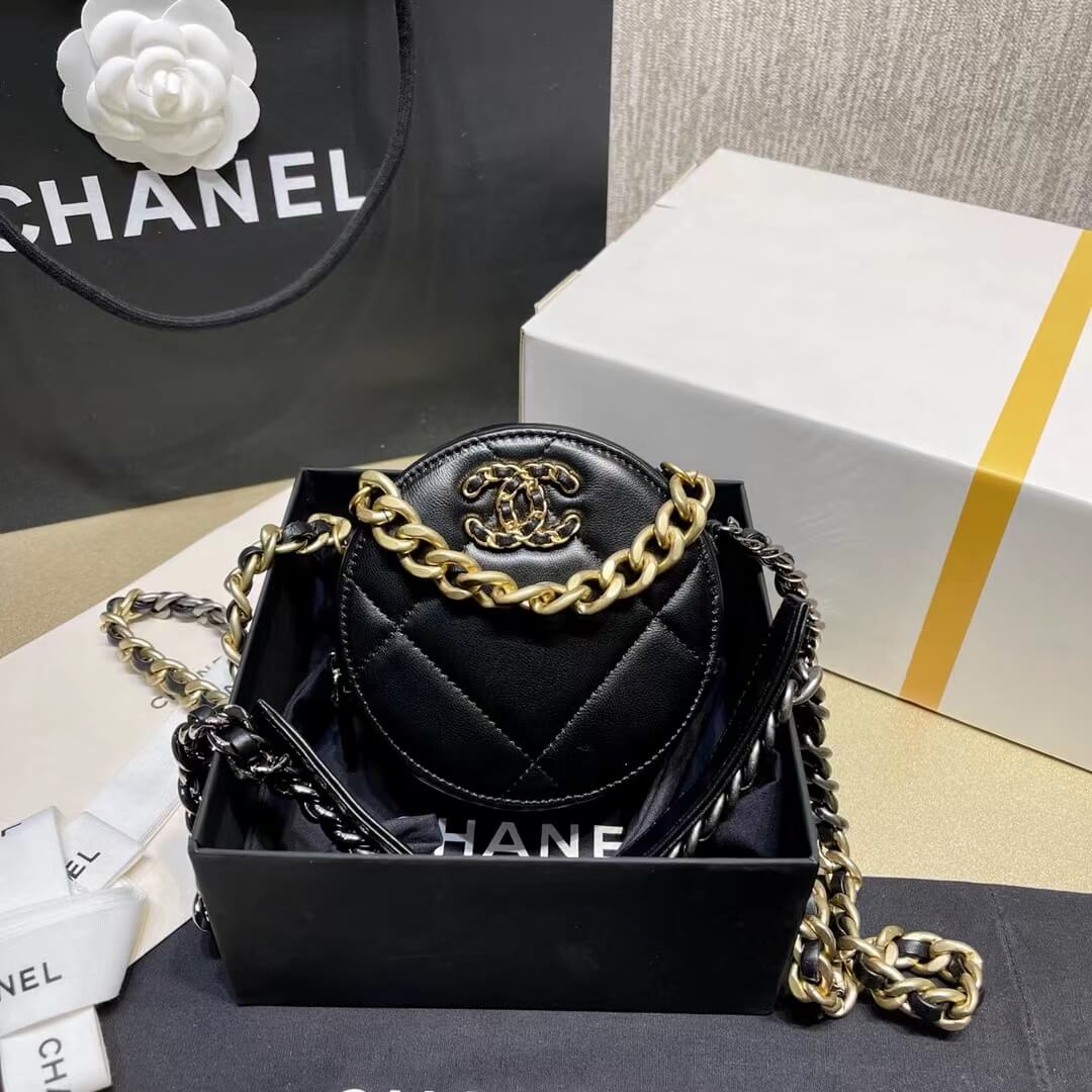 ap0945 chanel 19 round clutch black chain crossbody bag