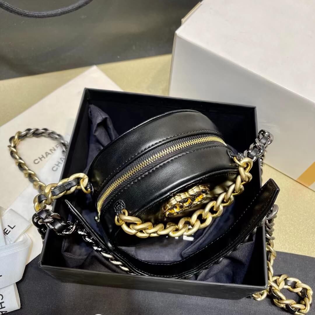 ap0945 chanel 19 round clutch black chain crossbody bag