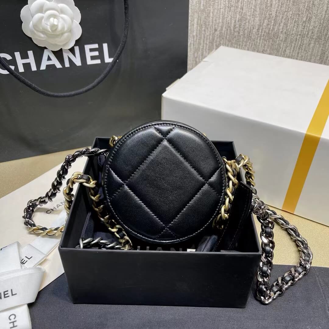 ap0945 chanel 19 round clutch black chain crossbody bag