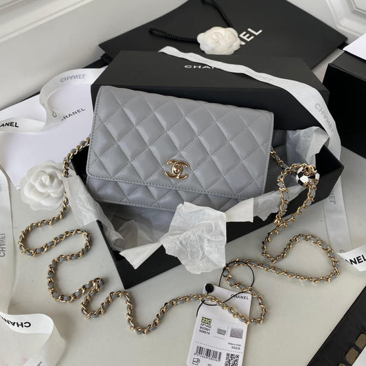 ap1450 wallet on chain shoulder bag cross body bags grey lambskin