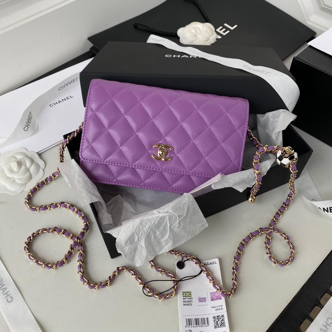 ap1450 wallet on chain shoulder bag cross body bags purple lambskin
