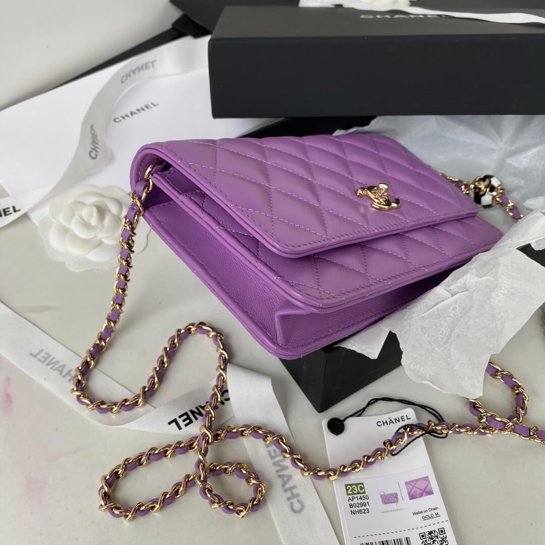 ap1450 wallet on chain shoulder bag cross body bags purple lambskin