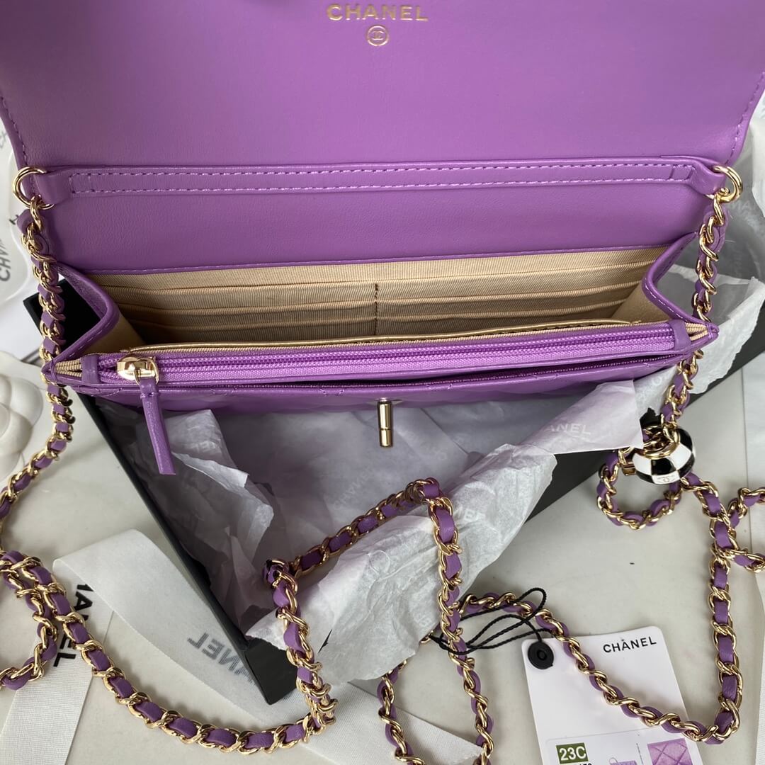 ap1450 wallet on chain shoulder bag cross body bags purple lambskin
