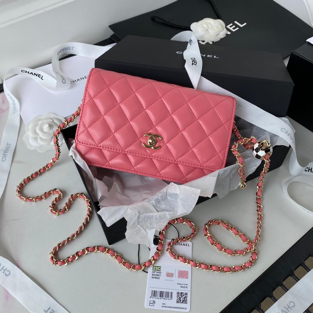 ap1450 wallet on chain shoulder bag cross body bags rose red lambskin