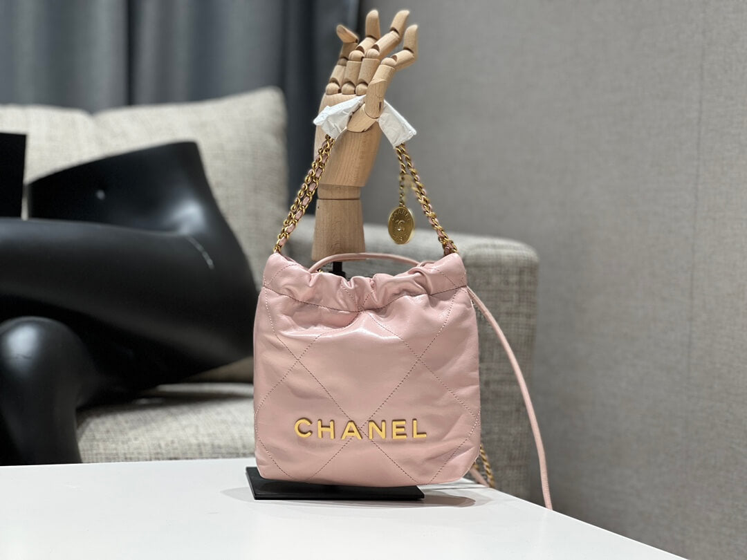 cha as3980 chan 22 mini handbag calfskin light pink