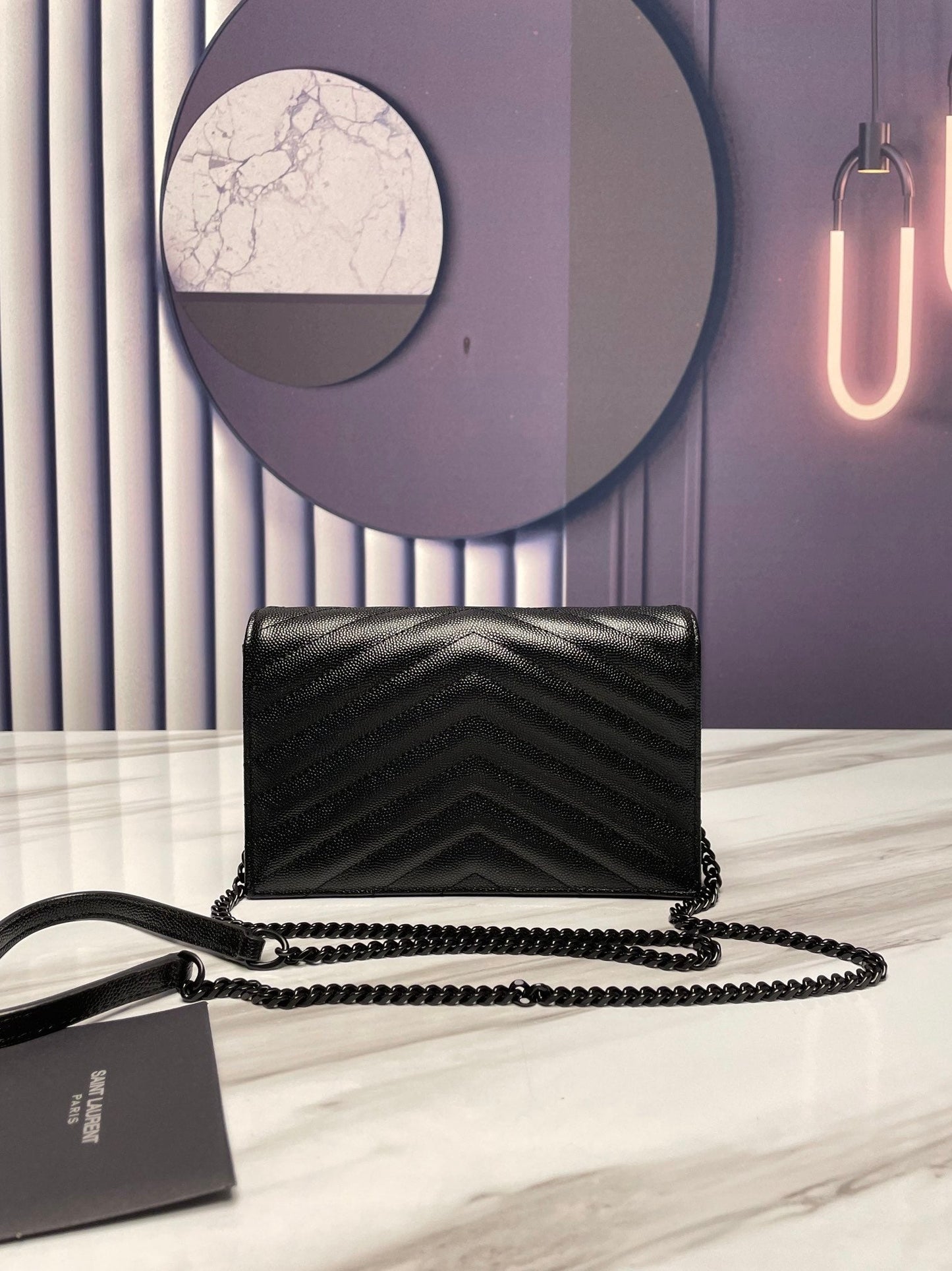 ysl black envelope small bag in mix matelasse grain de poudre embossed leather