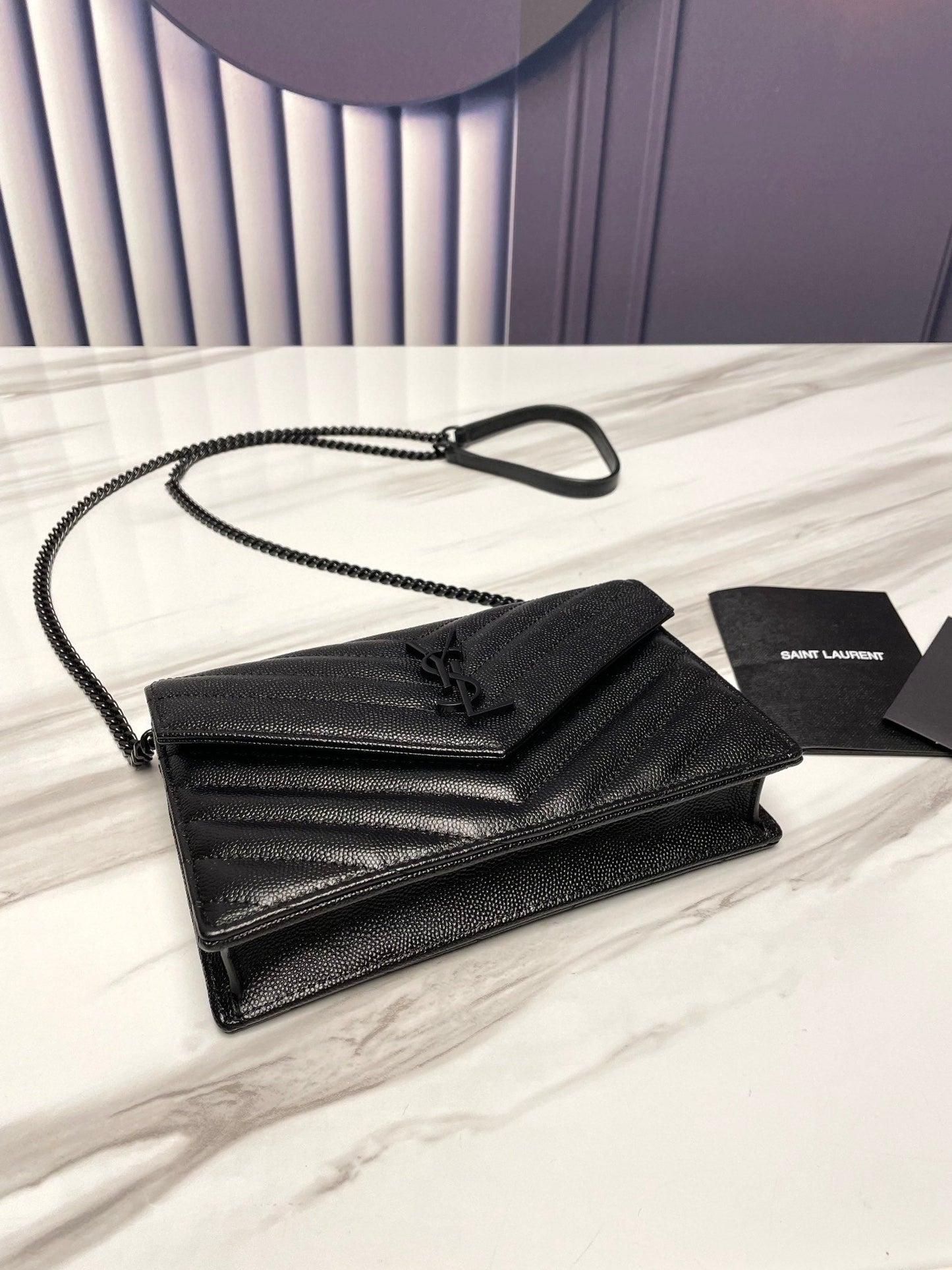 ysl black envelope small bag in mix matelasse grain de poudre embossed leather