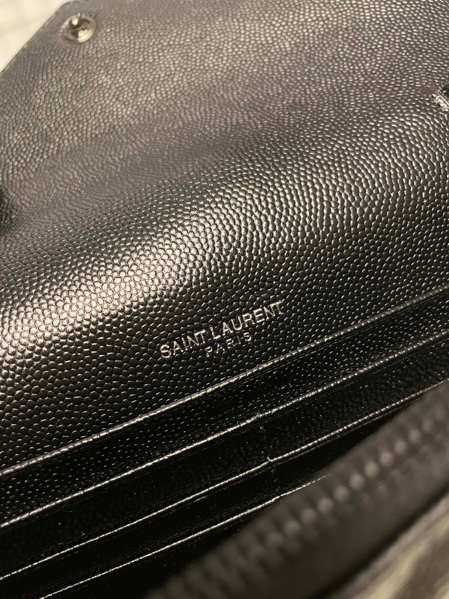 ysl black envelope small bag in mix matelasse grain de poudre embossed leather