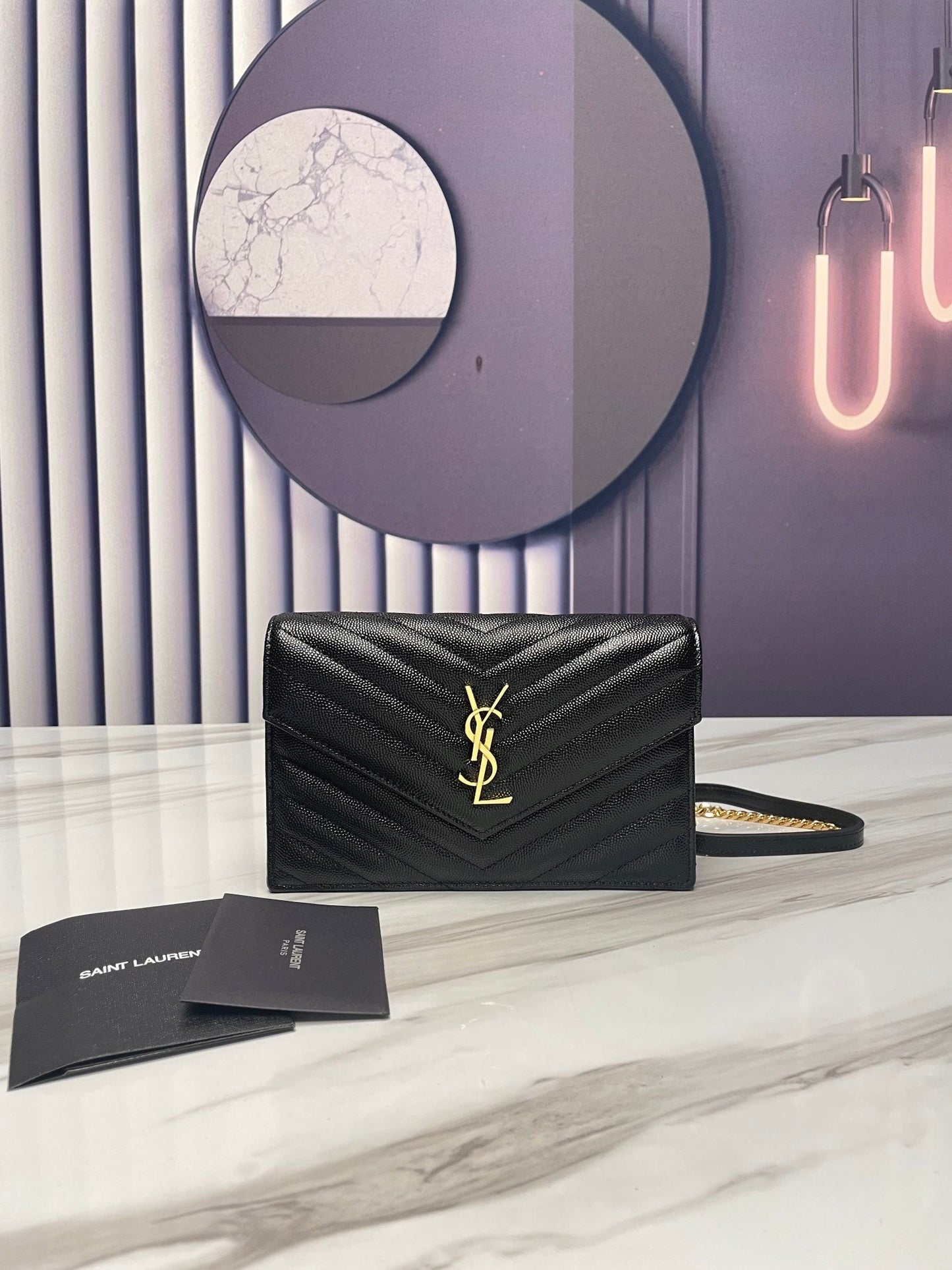 ysl black gold hardware envelope small bag in mix matelasse grain de poudre embossed leather
