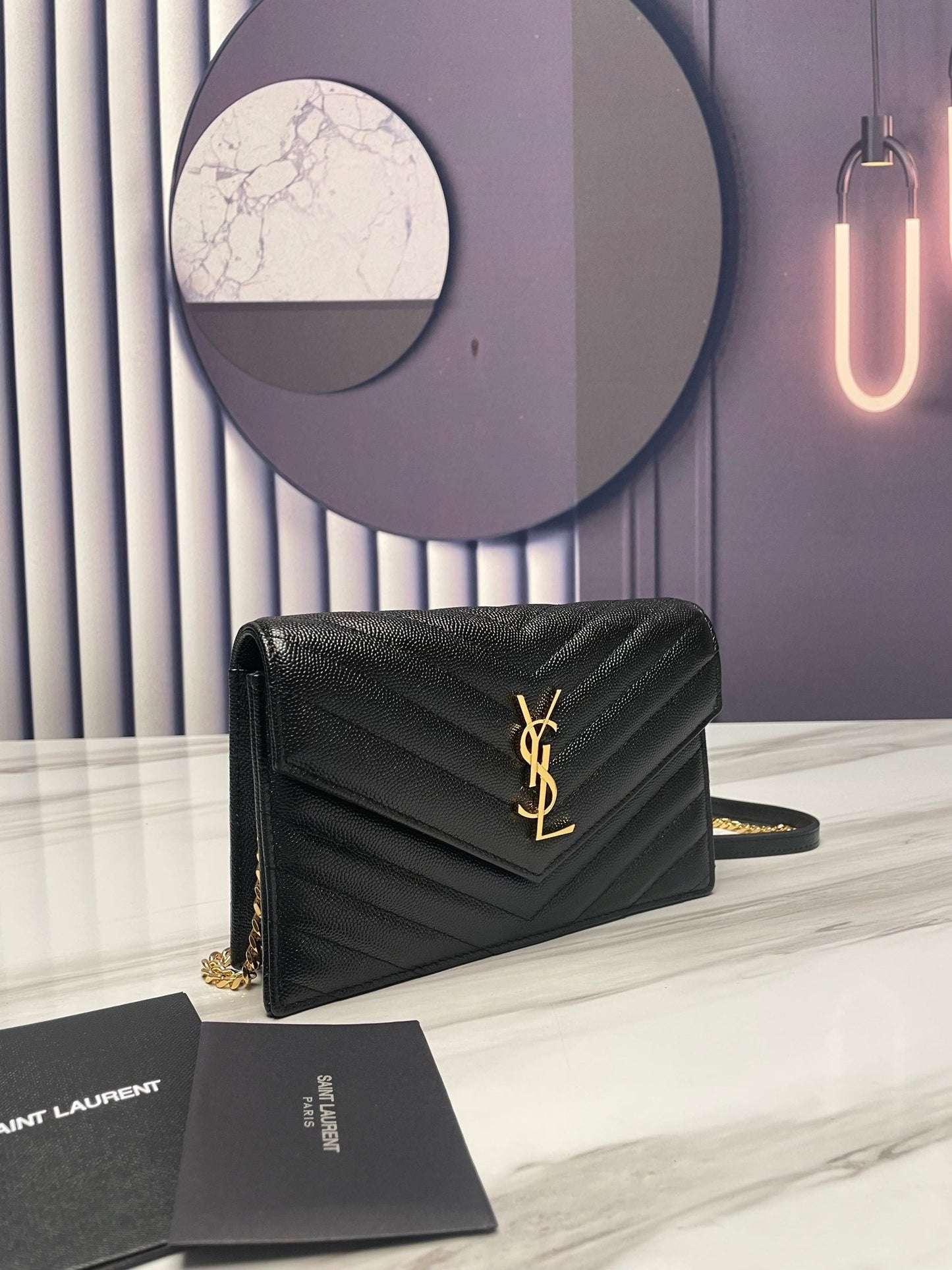 ysl black gold hardware envelope small bag in mix matelasse grain de poudre embossed leather